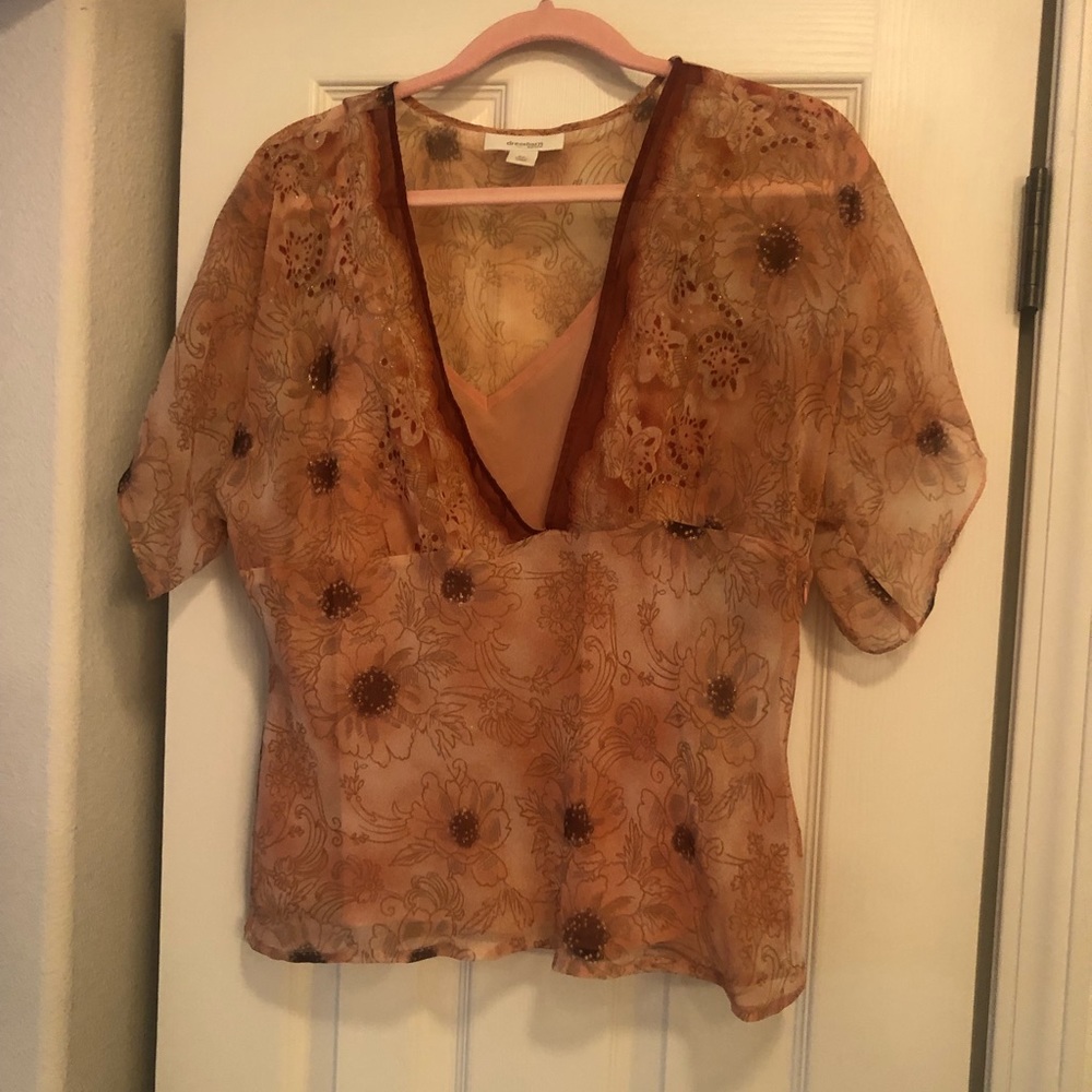 Sheer peach colored two-piece blouse size. petite large